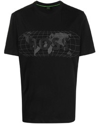 schwarzes verziertes T-Shirt mit einem Rundhalsausschnitt von BOSS
