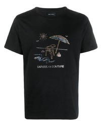 schwarzes verziertes T-Shirt mit einem Rundhalsausschnitt von Botter