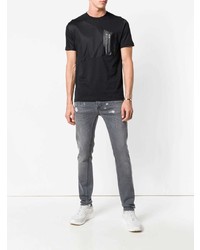 schwarzes verziertes T-Shirt mit einem Rundhalsausschnitt von Les Hommes Urban