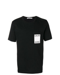 schwarzes verziertes T-Shirt mit einem Rundhalsausschnitt von CK Jeans