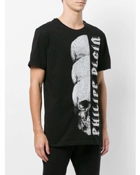 schwarzes verziertes T-Shirt mit einem Rundhalsausschnitt von Philipp Plein