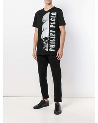 schwarzes verziertes T-Shirt mit einem Rundhalsausschnitt von Philipp Plein