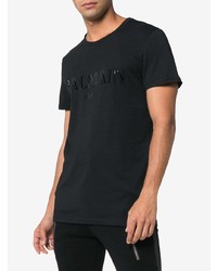 schwarzes verziertes T-Shirt mit einem Rundhalsausschnitt von Balmain