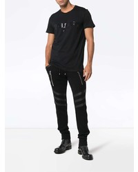 schwarzes verziertes T-Shirt mit einem Rundhalsausschnitt von Balmain