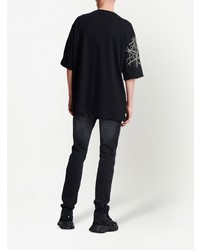 schwarzes verziertes T-Shirt mit einem Rundhalsausschnitt von Balmain