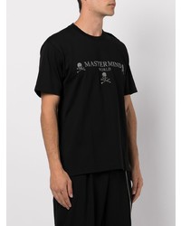 schwarzes verziertes T-Shirt mit einem Rundhalsausschnitt von Mastermind World