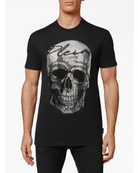 schwarzes verziertes T-Shirt mit einem Rundhalsausschnitt von Philipp Plein