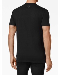 schwarzes verziertes T-Shirt mit einem Rundhalsausschnitt von Philipp Plein