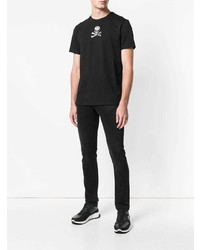 schwarzes verziertes T-Shirt mit einem Rundhalsausschnitt von Philipp Plein