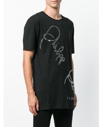 schwarzes verziertes T-Shirt mit einem Rundhalsausschnitt von Philipp Plein