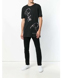 schwarzes verziertes T-Shirt mit einem Rundhalsausschnitt von Philipp Plein