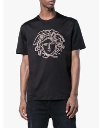 schwarzes verziertes T-Shirt mit einem Rundhalsausschnitt von Versace