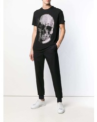 schwarzes verziertes T-Shirt mit einem Rundhalsausschnitt von Philipp Plein