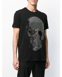 schwarzes verziertes T-Shirt mit einem Rundhalsausschnitt von Philipp Plein