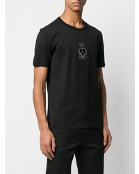 schwarzes verziertes T-Shirt mit einem Rundhalsausschnitt von Dolce & Gabbana