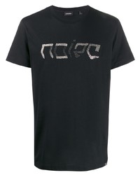 schwarzes verziertes T-Shirt mit einem Rundhalsausschnitt von Diesel