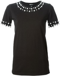 schwarzes verziertes T-Shirt mit einem Rundhalsausschnitt von DKNY
