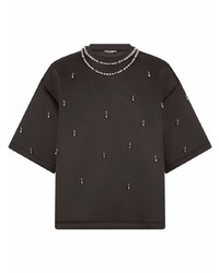 schwarzes verziertes T-Shirt mit einem Rundhalsausschnitt von Dolce & Gabbana