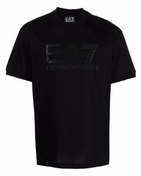 schwarzes verziertes T-Shirt mit einem Rundhalsausschnitt von Ea7 Emporio Armani