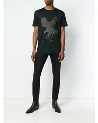 schwarzes verziertes T-Shirt mit einem Rundhalsausschnitt von Roberto Cavalli