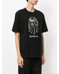 schwarzes verziertes T-Shirt mit einem Rundhalsausschnitt von BAPE BLACK *A BATHING APE®
