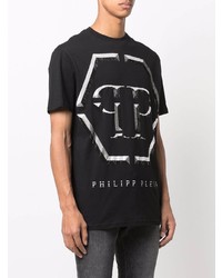 schwarzes verziertes T-Shirt mit einem Rundhalsausschnitt von Philipp Plein