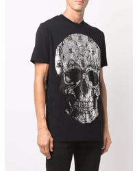 schwarzes verziertes T-Shirt mit einem Rundhalsausschnitt von Philipp Plein