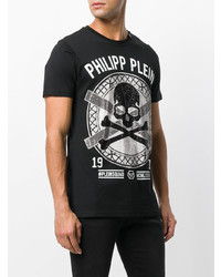 schwarzes verziertes T-Shirt mit einem Rundhalsausschnitt von Philipp Plein