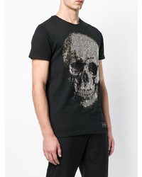 schwarzes verziertes T-Shirt mit einem Rundhalsausschnitt von Philipp Plein