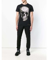 schwarzes verziertes T-Shirt mit einem Rundhalsausschnitt von Philipp Plein