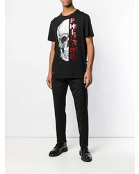 schwarzes verziertes T-Shirt mit einem Rundhalsausschnitt von Philipp Plein