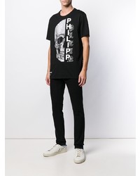 schwarzes verziertes T-Shirt mit einem Rundhalsausschnitt von Philipp Plein