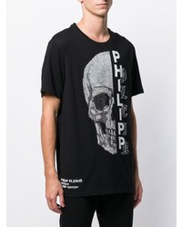 schwarzes verziertes T-Shirt mit einem Rundhalsausschnitt von Philipp Plein