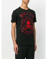 schwarzes verziertes T-Shirt mit einem Rundhalsausschnitt von Philipp Plein