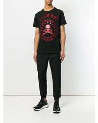 schwarzes verziertes T-Shirt mit einem Rundhalsausschnitt von Philipp Plein