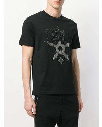 schwarzes verziertes T-Shirt mit einem Rundhalsausschnitt von Les Hommes