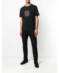 schwarzes verziertes T-Shirt mit einem Rundhalsausschnitt von Saint Laurent