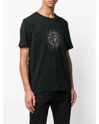 schwarzes verziertes T-Shirt mit einem Rundhalsausschnitt von Saint Laurent