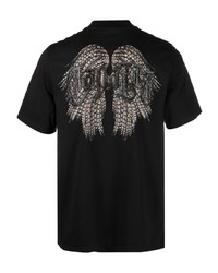 schwarzes verziertes T-Shirt mit einem Rundhalsausschnitt von Roberto Cavalli