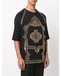 schwarzes verziertes T-Shirt mit einem Rundhalsausschnitt von Balmain