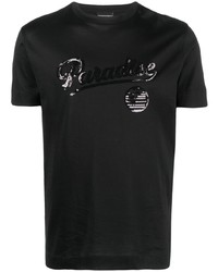 schwarzes verziertes T-Shirt mit einem Rundhalsausschnitt von Emporio Armani