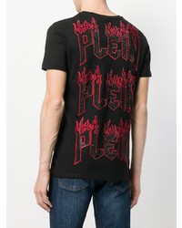 schwarzes verziertes T-Shirt mit einem Rundhalsausschnitt von Philipp Plein