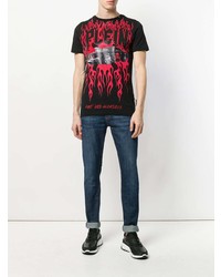 schwarzes verziertes T-Shirt mit einem Rundhalsausschnitt von Philipp Plein