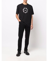 schwarzes verziertes T-Shirt mit einem Rundhalsausschnitt von Just Cavalli