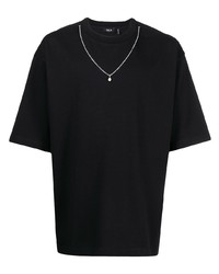 schwarzes verziertes T-Shirt mit einem Rundhalsausschnitt von FIVE CM