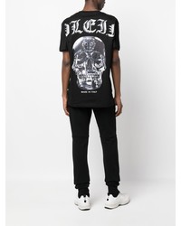 schwarzes verziertes T-Shirt mit einem Rundhalsausschnitt von Philipp Plein