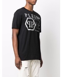 schwarzes verziertes T-Shirt mit einem Rundhalsausschnitt von Philipp Plein