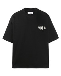 schwarzes verziertes T-Shirt mit einem Rundhalsausschnitt von Jil Sander