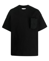 schwarzes verziertes T-Shirt mit einem Rundhalsausschnitt von Jil Sander