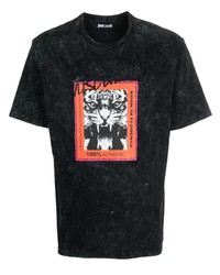 schwarzes verziertes T-Shirt mit einem Rundhalsausschnitt von Just Cavalli